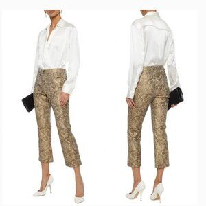 Alice Olivia Metallic Paisley Print Cropped Brocade Straight Leg Pants Gold Sz S